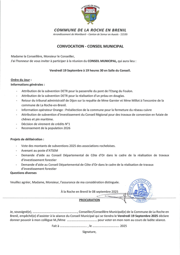 Conseil municipal du 19 septembre 2025 - 19h30